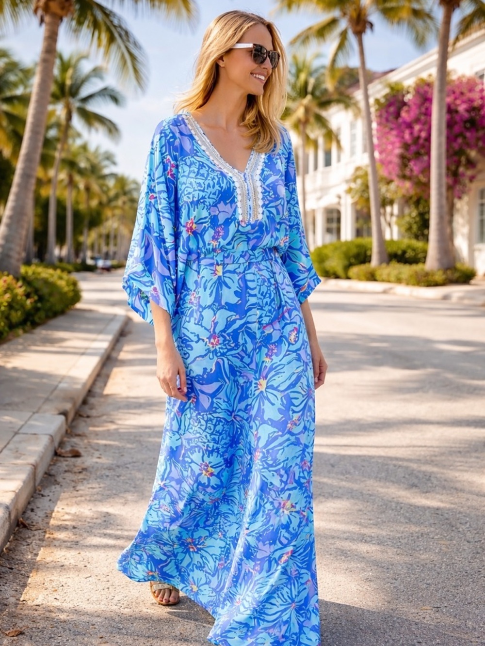 Lilly Pulitzer Wilda Maxi Caftan Iris Blue Mai Tai XS Palm Beach Resort Dress